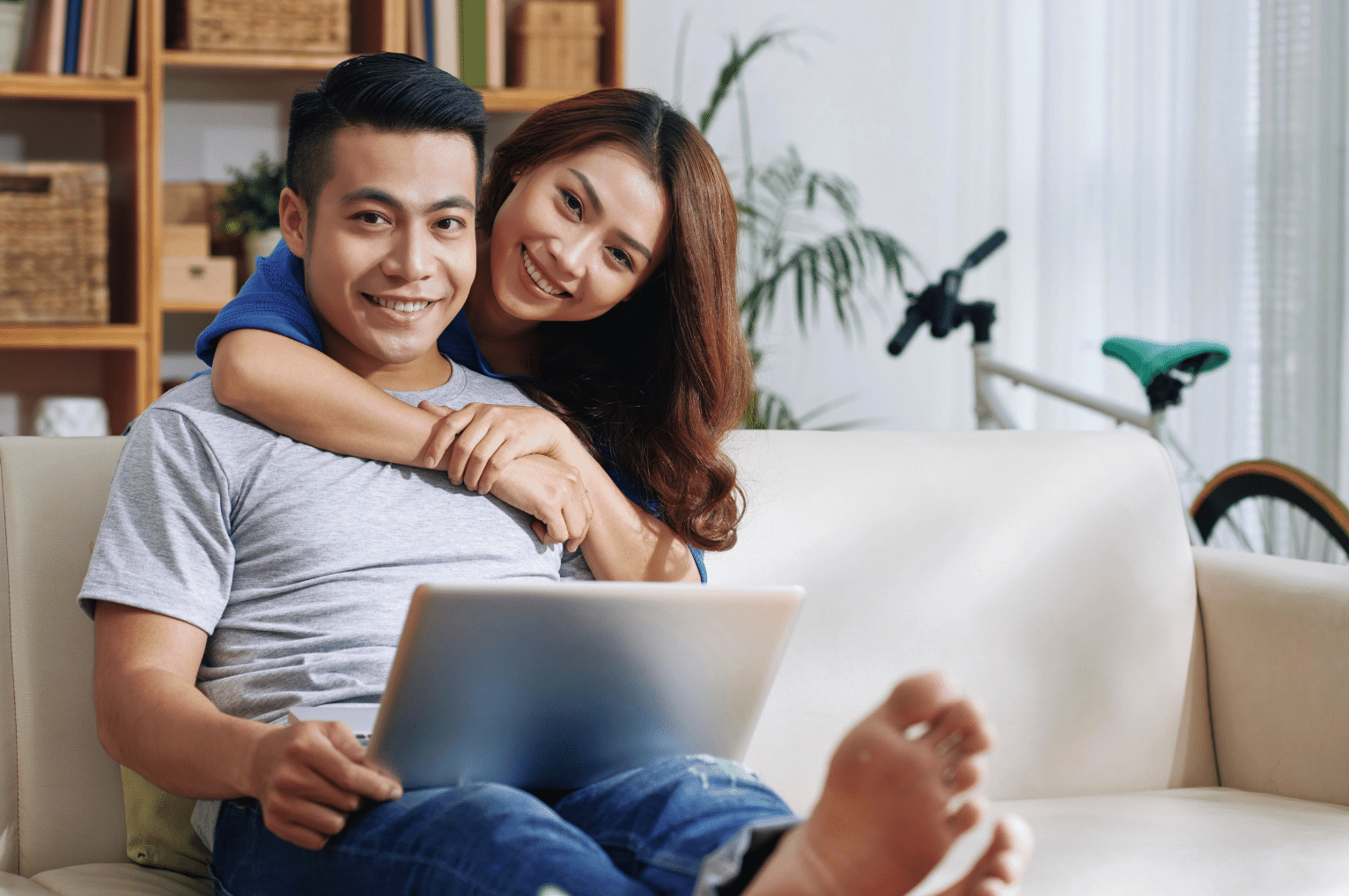 young asian couple smiling